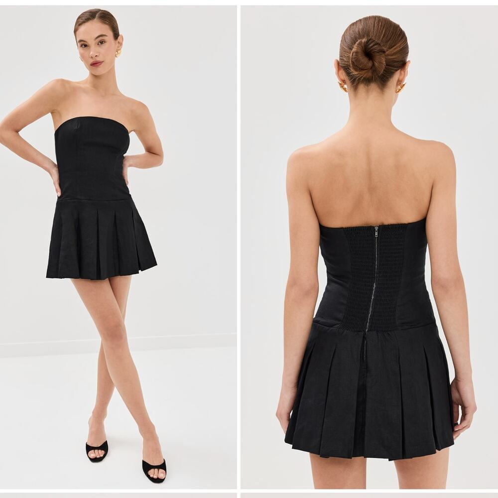 Reformation Isabeli Linen Strapless Mini Dress Black 10 NWT Summer - Picture 2 of 9
